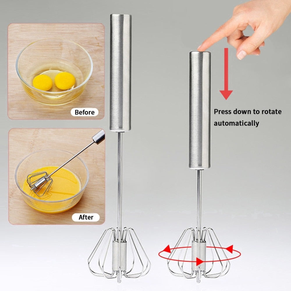 **(NET)** Stainless Steel Household Egg Beater Manual Kitchen Cream Beater Egg Mixer / 22FK180