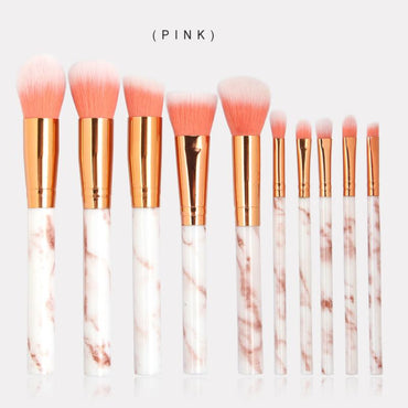 **NET**Marble Pattern Makeup Brush Set 10pcs - Pink