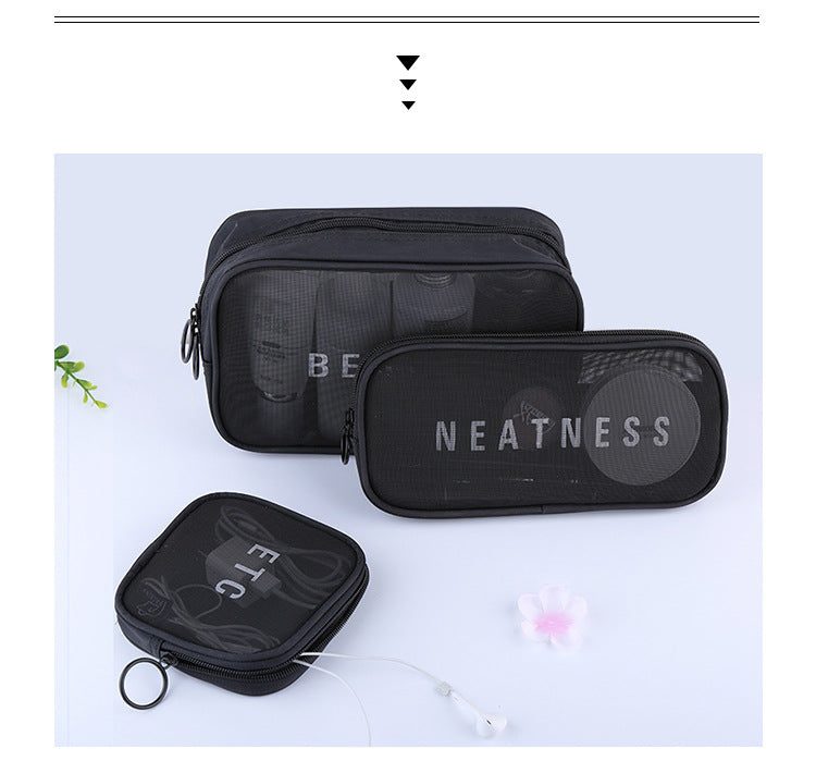 **(NET)**New Style Travel Cosmetic Bag Portable Mesh Storage Bag Wash Storage Bag Bathroom Organizer Set