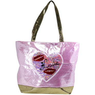 Glitter Beach Bag Pink Heart Summer