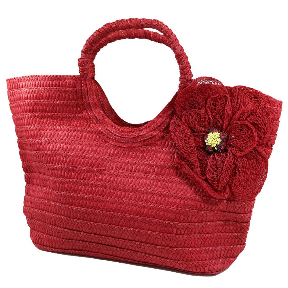 Flower Designed Straw Beach Bag / J-146 - Karout Online -Karout Online Shopping In lebanon - Karout Express Delivery 