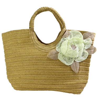 Flower Designed Straw Beach Bag Beige Summer