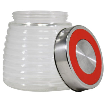 Round Glass Jar With Stainless Cover / J-55 Th813Y Red Home & Kitchen
