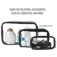 **(NET)** 3 Piece Black Clear Travel Organizer Bags