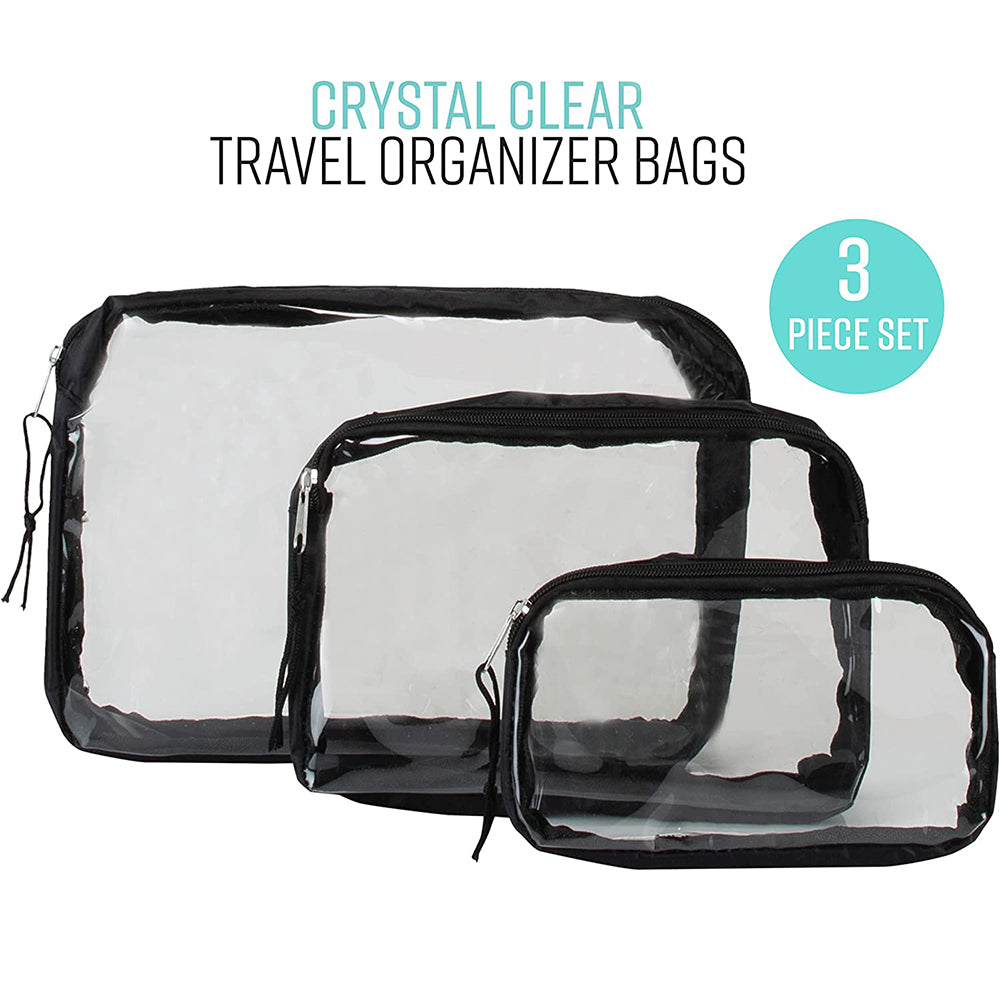 **(NET)** 3 Piece Black Clear Travel Organizer Bags