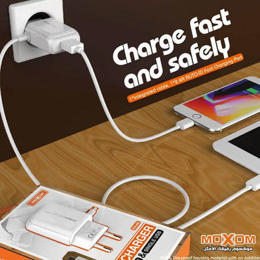 Shop Online MOXOM KH-66 CHARGER Built-in Cable with USB Fast Charging Port 2.4A High Quality MOXOM KH-66 CHARGER - Karout Online Shopping In lebanon