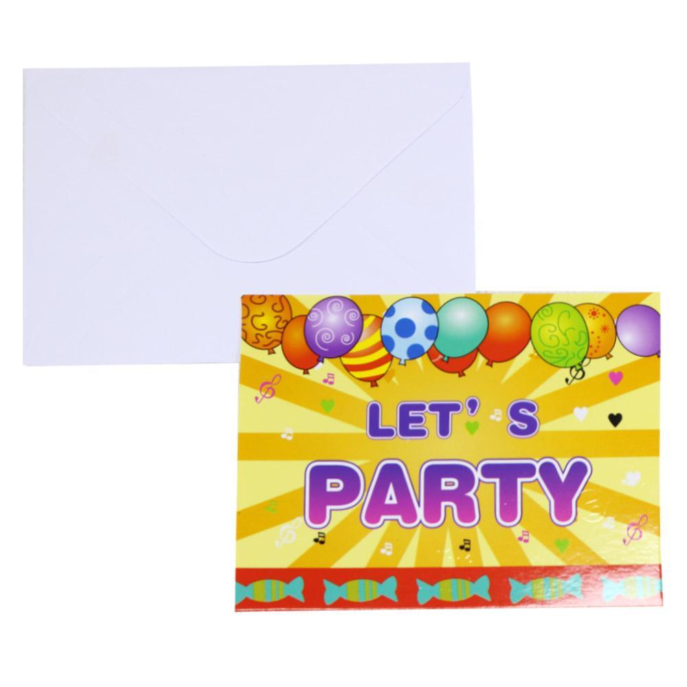 Birthday- Invitation Cards (10 Pcs) Lets Party / Yellow Birthday & Party Supplies
