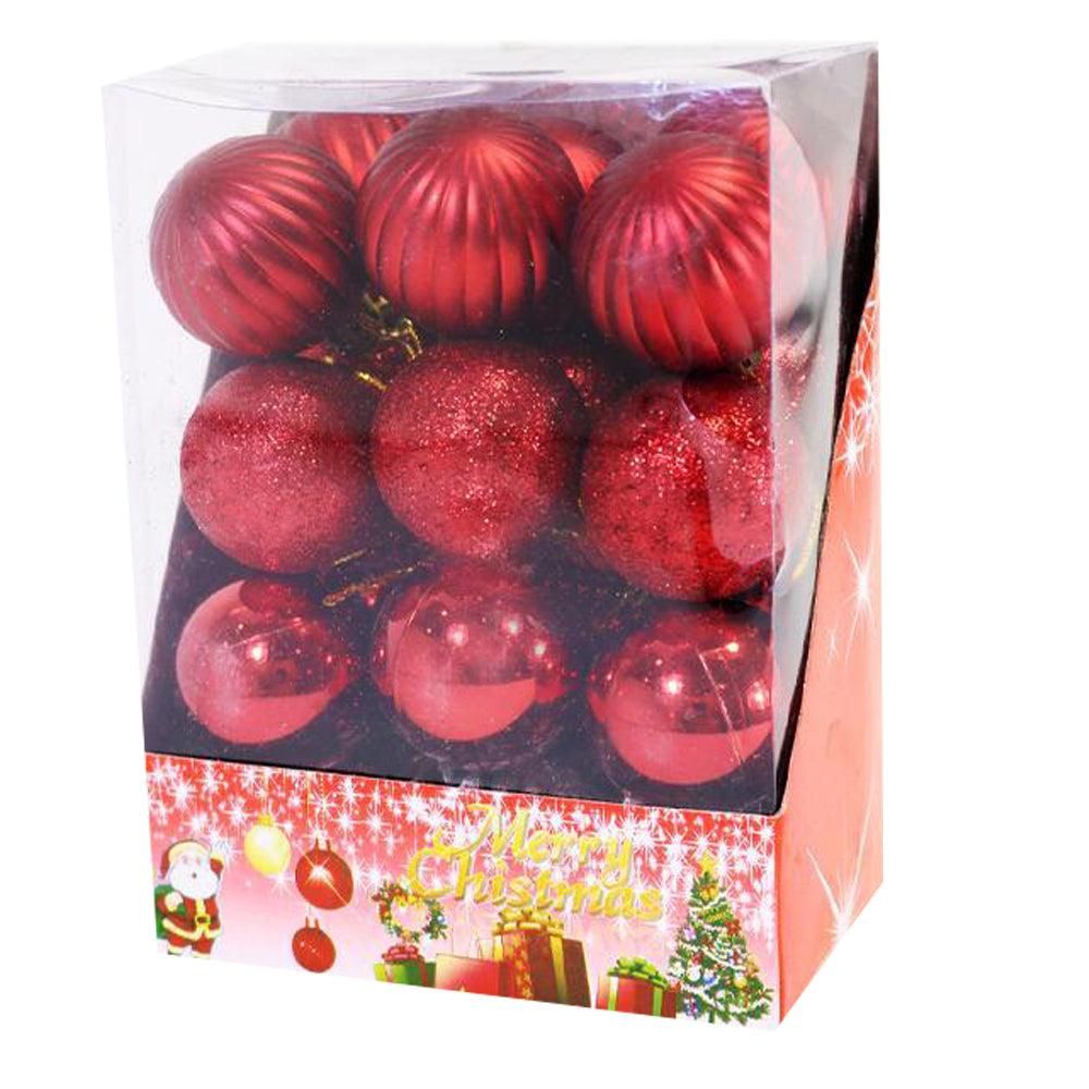 Christmas 4 cm Mix Red Balls and Pine Set (24 pcs in a pack) - Karout Online -Karout Online Shopping In lebanon - Karout Express Delivery 
