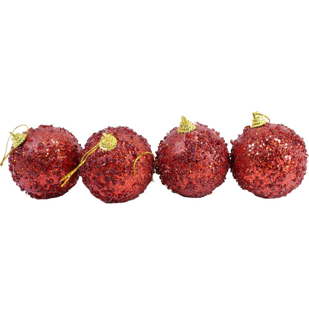 Christmas Glittered Red Balls 6 cm Tree Decoration Set (4 Pcs) / 0527 - Karout Online -Karout Online Shopping In lebanon - Karout Express Delivery 