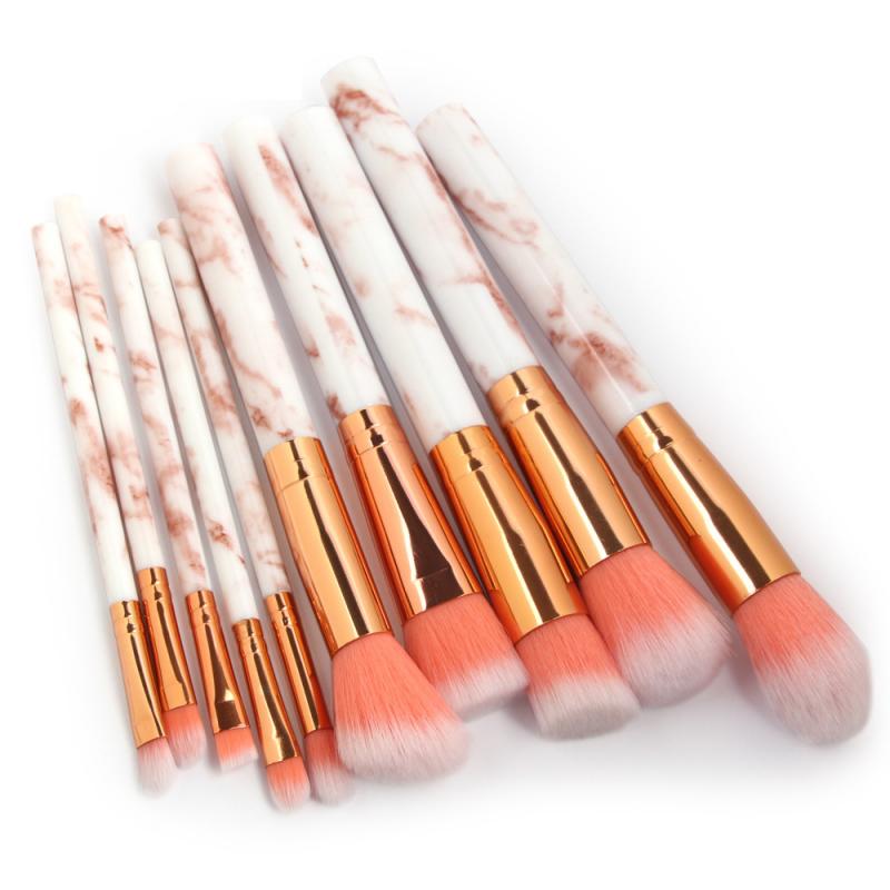 **NET**Marble Pattern Makeup Brush Set 10pcs - Pink