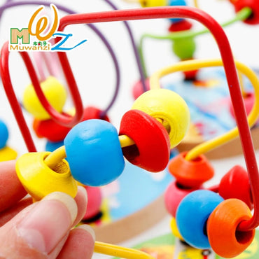 Traffic Around the Beads Children Kids Baby Colorful Wooden Mini Around Beads Educational Toy