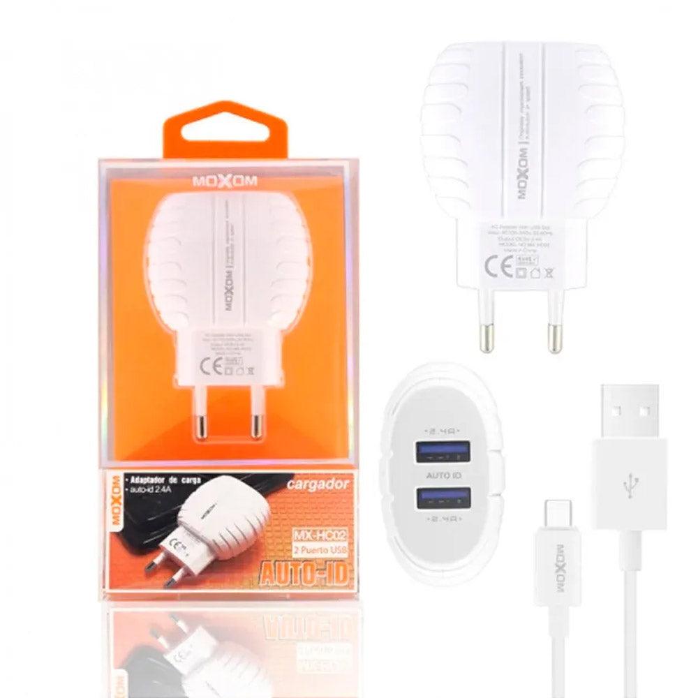 Shop Online MOXOM MX-HC02 Electric Charger Two Ports Fast Charging 2.4A High Quality MOXOM MX-HC02 Auto-ID 2.4a Fast Charging 2USB - Karout Online Shopping In lebanon