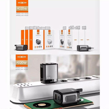 Shop Online MOXOM MX-HC65 PD Explorer 20W 18W QC 3.0 Dual Ports Home Travel Fast Charger - Karout Online Shopping In lebanon