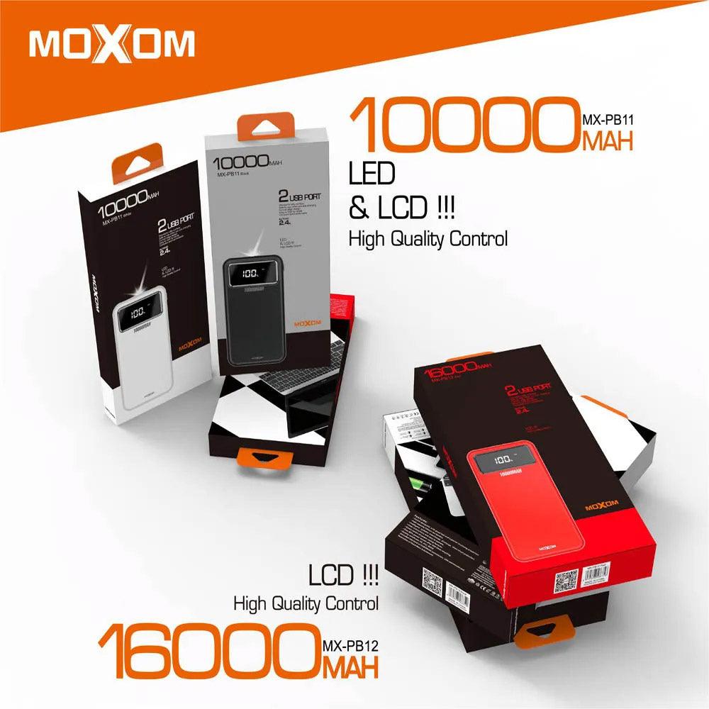 Shop Online Moxom MX-PB11 Power Bank Dual Fast Charging Port 2.4A, LCD Display and LED Light Superior Design Moxom Dual USB 2.4A Charging Port with LCD Battery Percentage Display Power Bank (10000mAh) - Karout Online Shopping In lebanon