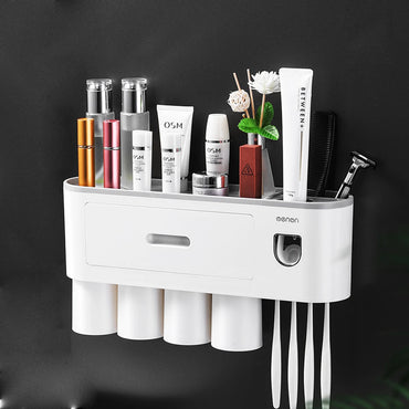 **NET**Wall mounted Magnetic Toothbrush Holder Automatic Toothpaste Dispenser Bathroom Accessories