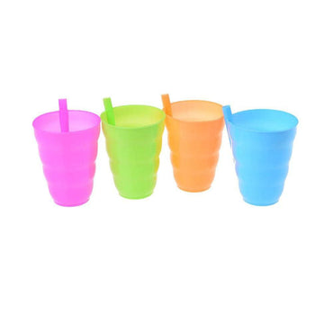 Set Of Colored Plastic Cups With Straws 4 Pcs - Karout Online -Karout Online Shopping In lebanon - Karout Express Delivery 