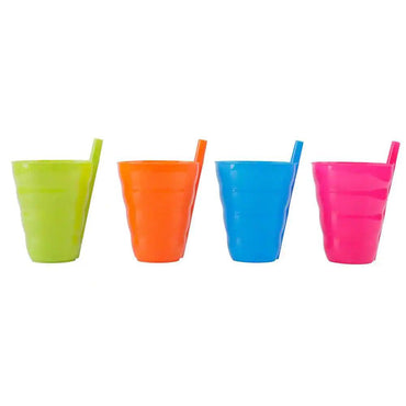 Set Of Colored Plastic Cups With Straws 4 Pcs - Karout Online -Karout Online Shopping In lebanon - Karout Express Delivery 