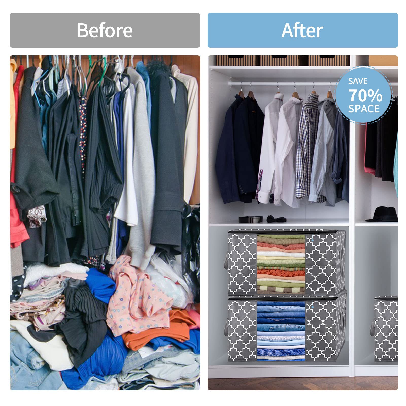 Clothes Storage Organizer Reinforced Handle Clear Window