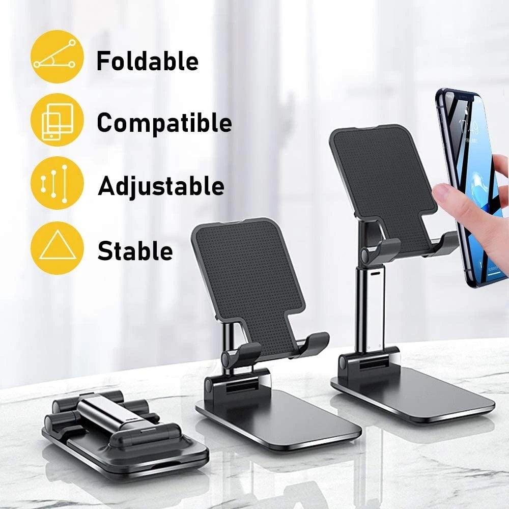 Foldable Desktop Phone Holder Tablet Stand - BLack - Karout Online -Karout Online Shopping In lebanon - Karout Express Delivery 