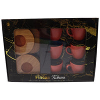 Porcelain Coffee Cups with wood Saucers Set ( 12 Pcs) - Karout Online -Karout Online Shopping In lebanon - Karout Express Delivery 