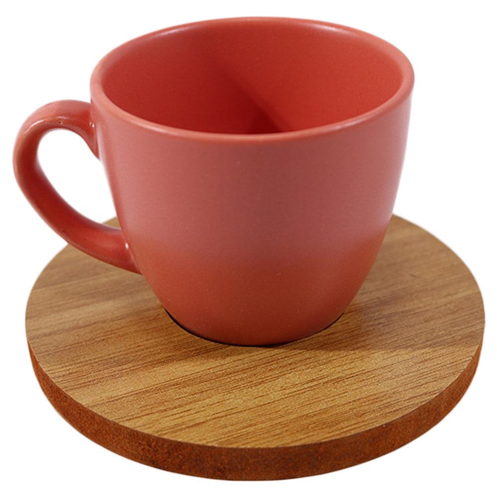 Porcelain Coffee Cups with wood Saucers Set ( 12 Pcs) - Karout Online -Karout Online Shopping In lebanon - Karout Express Delivery 