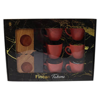 Porcelain Coffee Cups with wood Saucers Set ( 12 Pcs) - Karout Online -Karout Online Shopping In lebanon - Karout Express Delivery 