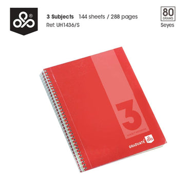 OPP Graduate 3 Subjects Hard Cover Spiral Notebook 144 sheets - Seyes - Karout Online -Karout Online Shopping In lebanon - Karout Express Delivery 