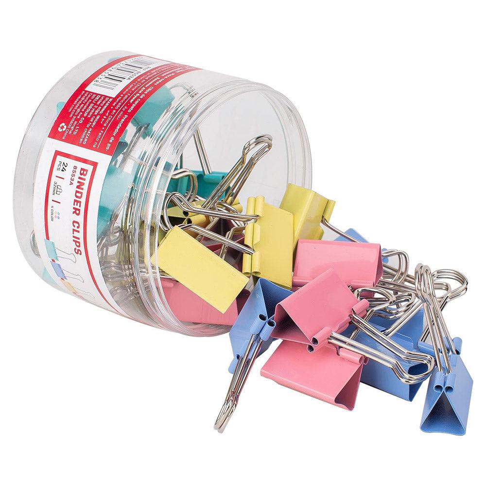Deli E8553A Colorful Binder Clips 24 pcs 32mm - Karout Online -Karout Online Shopping In lebanon - Karout Express Delivery 