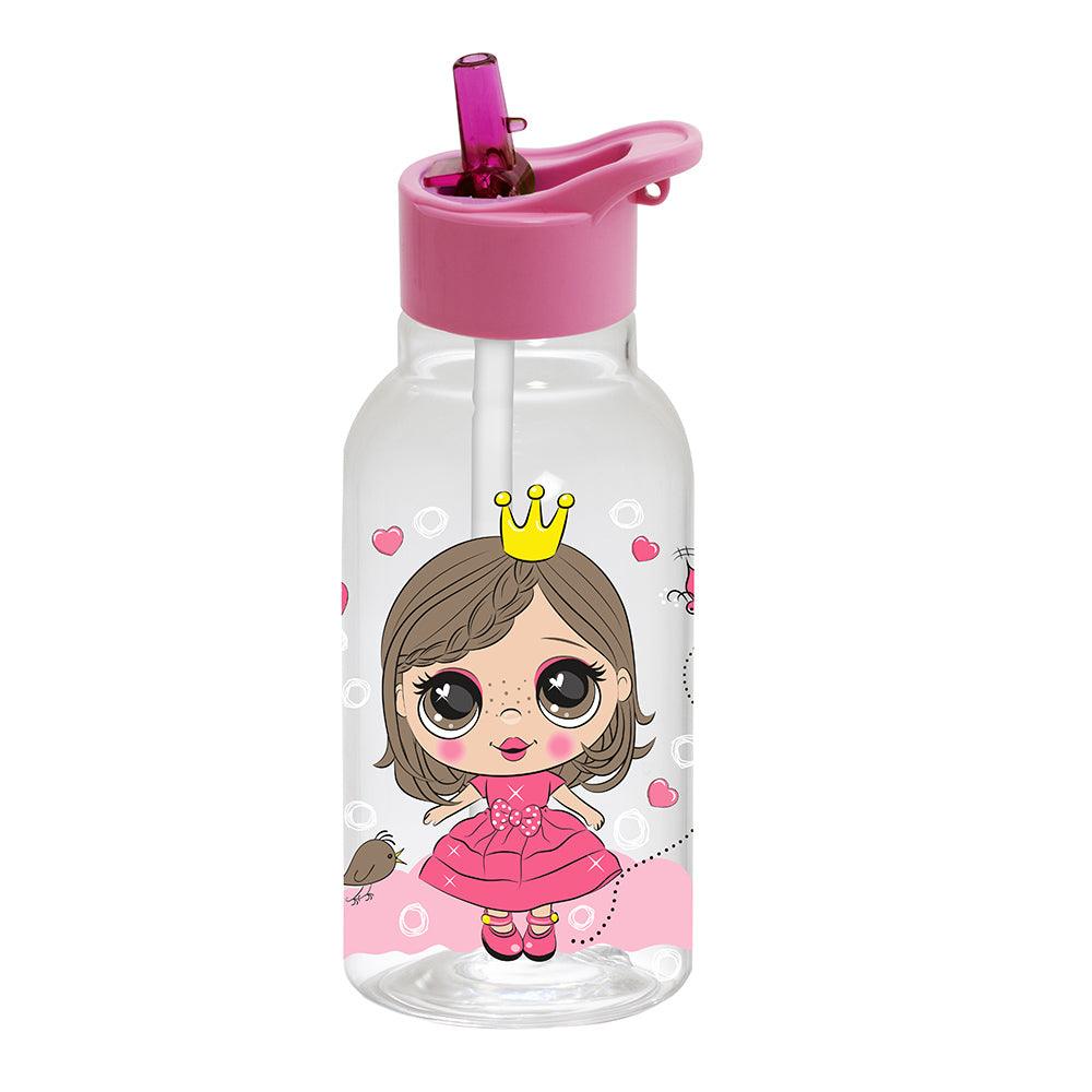 Herevin Decorated Water Bottle with Straw - Princess - Karout Online -Karout Online Shopping In lebanon - Karout Express Delivery 