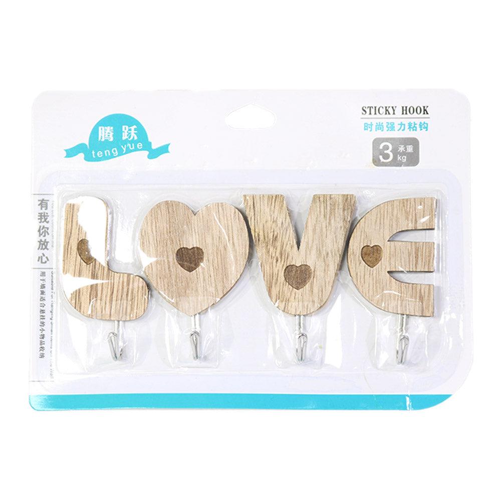 Wooden Love Sticky Hook 4pcs - Karout Online -Karout Online Shopping In lebanon - Karout Express Delivery 