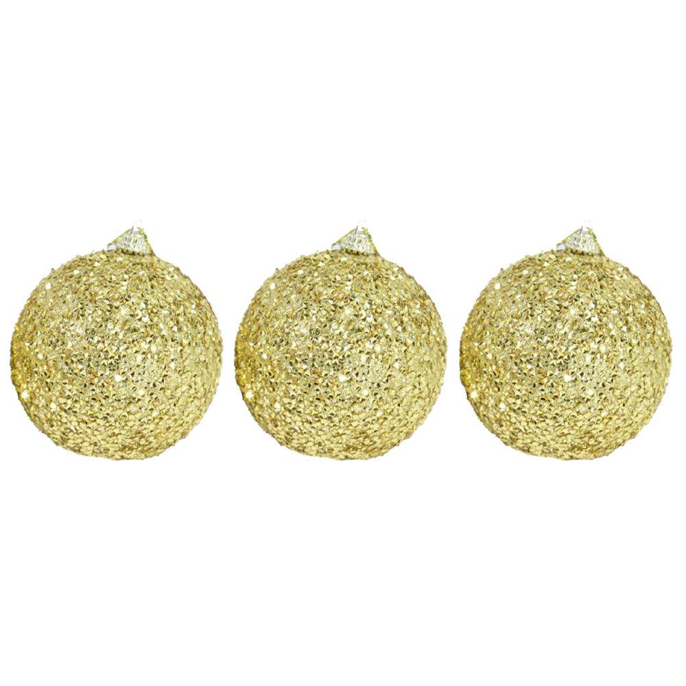 Christmas Glittered Gold Balls Tree Decoration Set (3 Pcs) - Karout Online -Karout Online Shopping In lebanon - Karout Express Delivery 