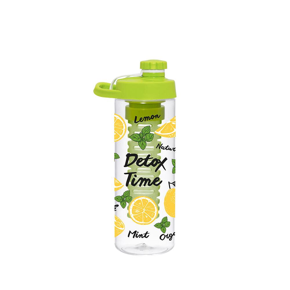 Herevin  Water Bottle with New Fruit Infuser Screw Cap-Lemon-Detox Time / 650 ml - Karout Online -Karout Online Shopping In lebanon - Karout Express Delivery 