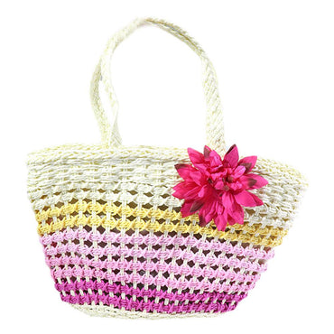 Flower Designed Straw Beach Bag / E-557 - Karout Online -Karout Online Shopping In lebanon - Karout Express Delivery 