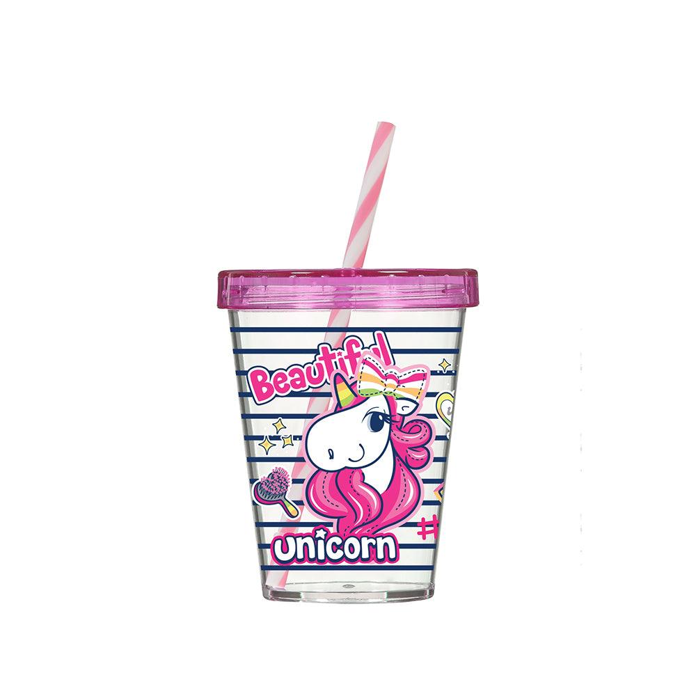 Herevin Tumbler with Straw Decorated Unicorn - Karout Online -Karout Online Shopping In lebanon - Karout Express Delivery 