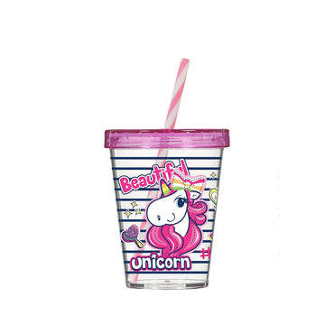 Herevin Tumbler with Straw Decorated Unicorn - Karout Online -Karout Online Shopping In lebanon - Karout Express Delivery 
