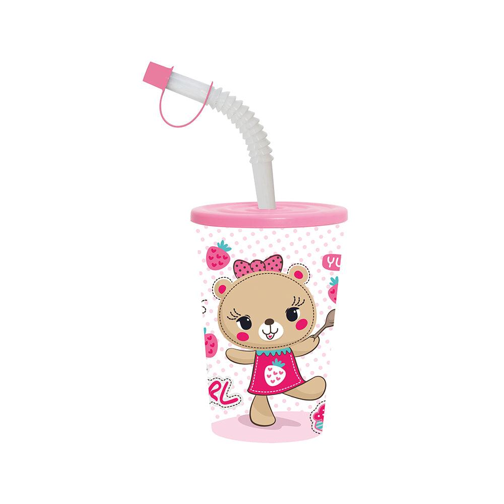 Herevin Tumbler with Bendy Straw - Yummy Pink Bear - Karout Online -Karout Online Shopping In lebanon - Karout Express Delivery 