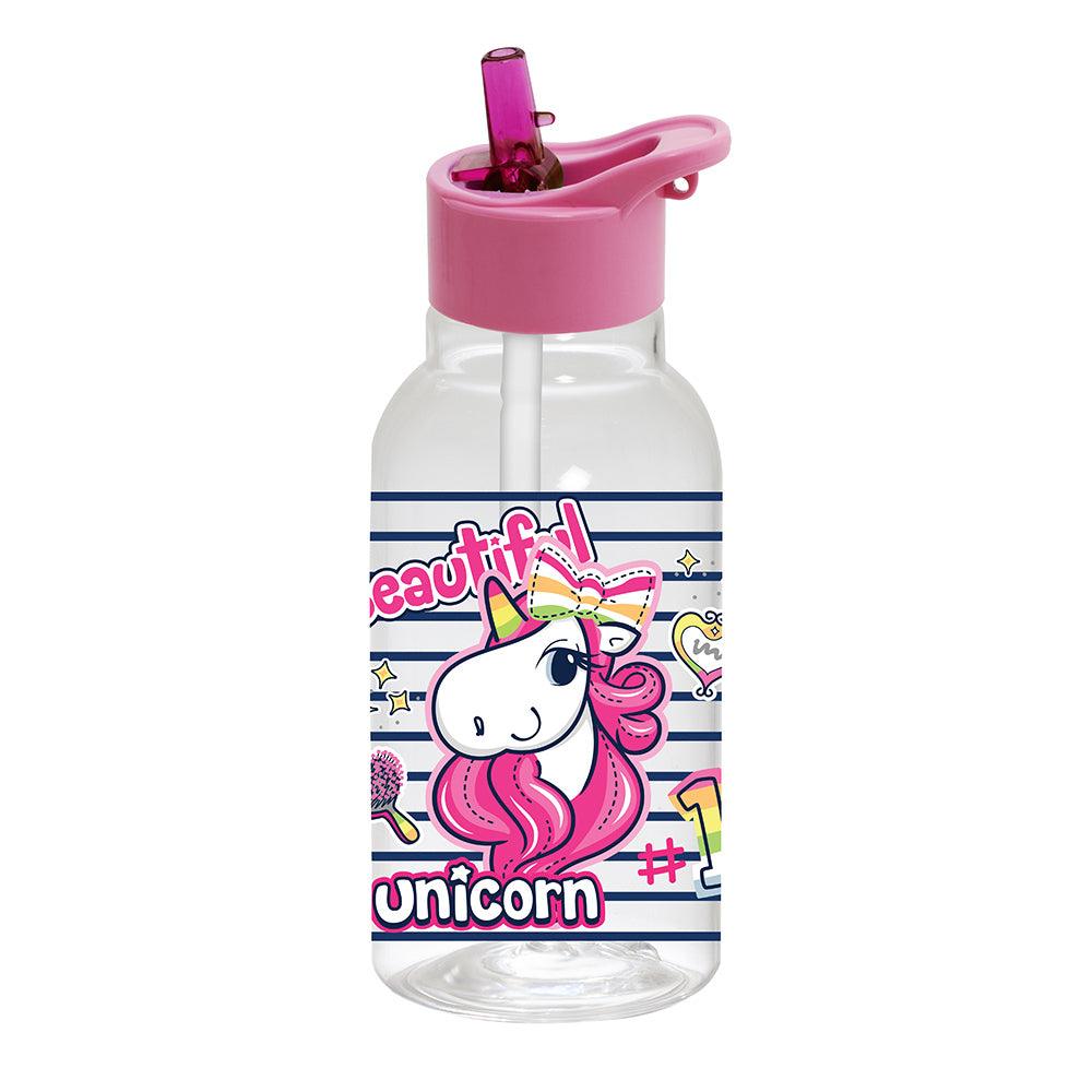 Herevin Decorated Water Bottle with Straw - Unicorn - Karout Online -Karout Online Shopping In lebanon - Karout Express Delivery 