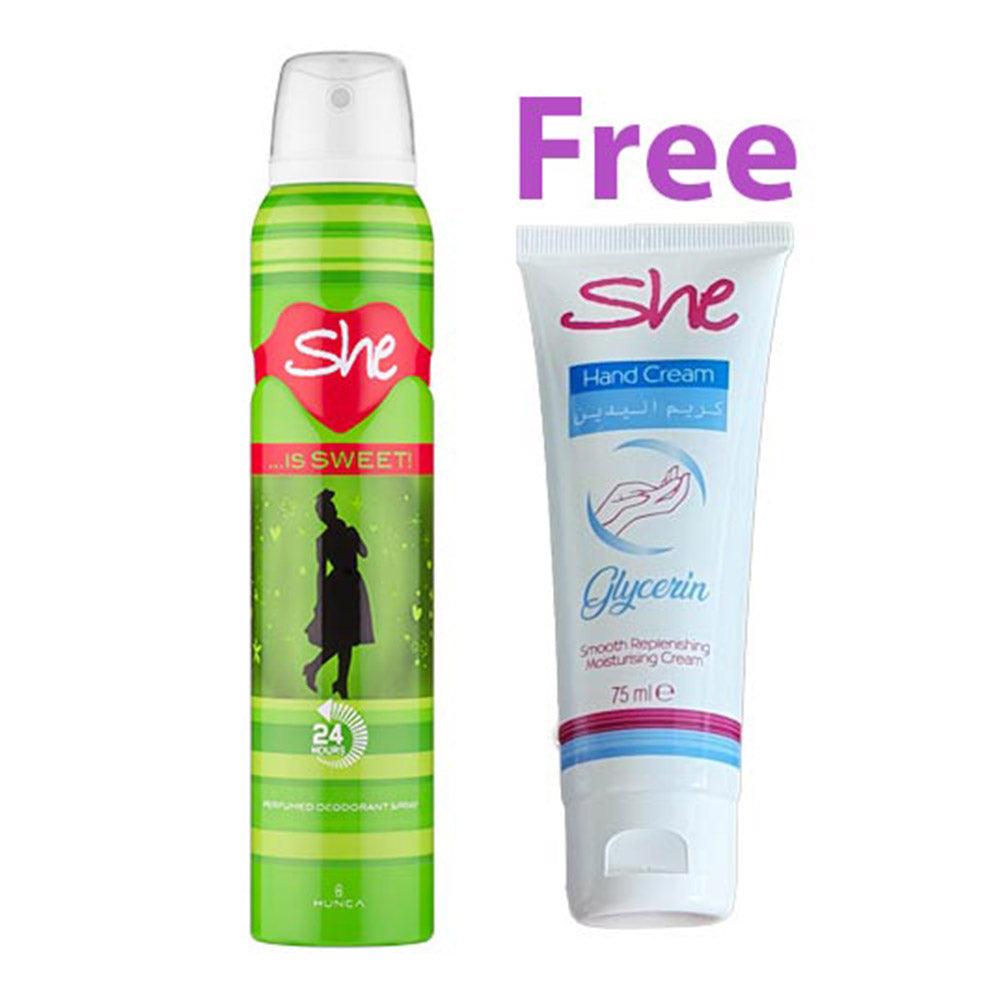 She Deodorant 200ml Sweet Plus Hand Cream Glycerin 75ml Free / GT-7857 - Karout Online -Karout Online Shopping In lebanon - Karout Express Delivery 