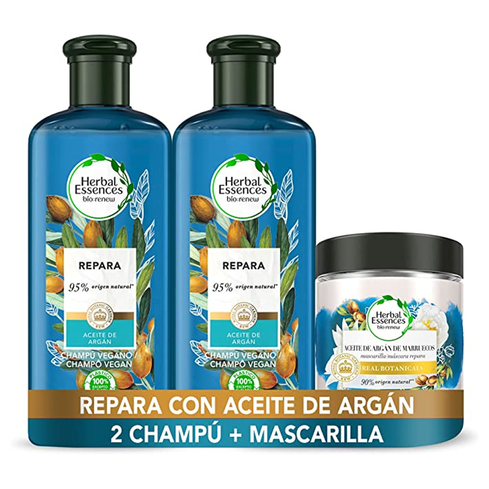 Herbal Essences x2 Shampoo and Hair Mask - With Argan Oil For Hair - 2x400ml + 250ml