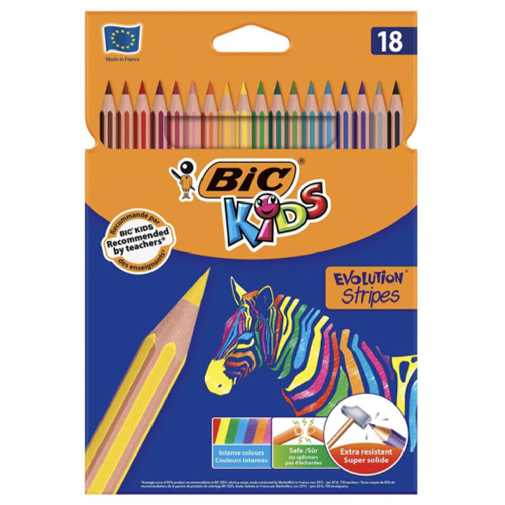 Bic Kids Evolution Stripes Coloring Pencils Assorted / 18 Pieces - Karout Online -Karout Online Shopping In lebanon - Karout Express Delivery 
