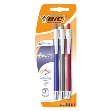 BIC Atlantis Exact Ballpoint Pens Fine Point 3 pcs - Karout Online -Karout Online Shopping In lebanon - Karout Express Delivery 