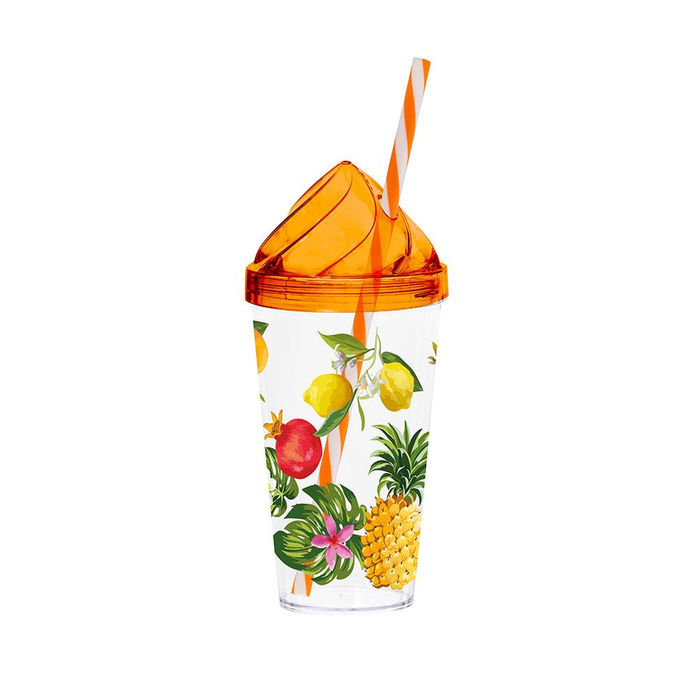 Herevin Decorated Tumbler with Straw - Fruits - Karout Online -Karout Online Shopping In lebanon - Karout Express Delivery 