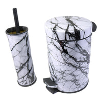 Marble Bathroom Waste Bin &  Brush Holder Set - Wihte - Karout Online -Karout Online Shopping In lebanon - Karout Express Delivery 