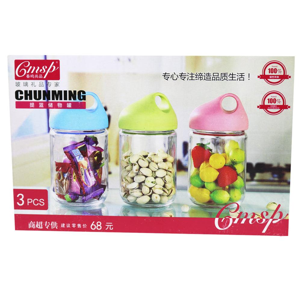 Colorful Clear Glass Jar  3 Pcs / MW-23 - Karout Online -Karout Online Shopping In lebanon - Karout Express Delivery 