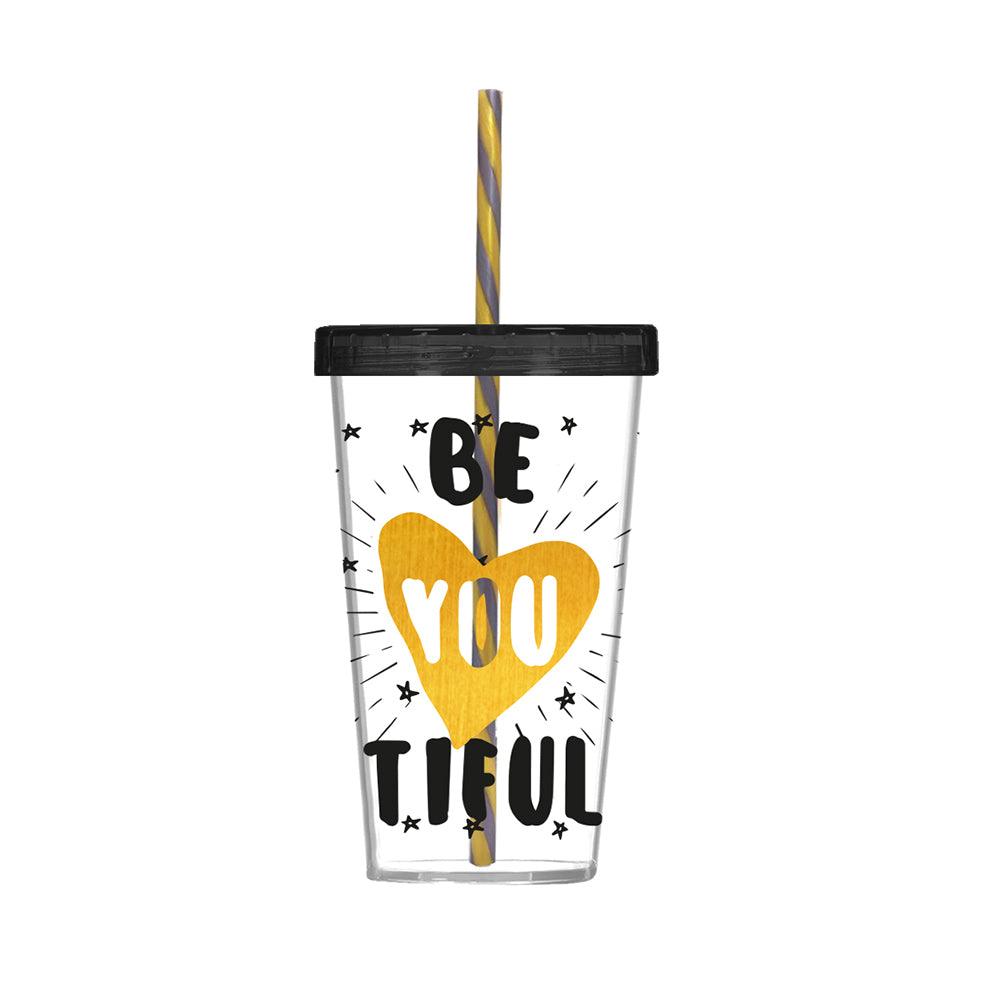 Herevin Tumbler with Straw Decorated - Beautiful - Karout Online -Karout Online Shopping In lebanon - Karout Express Delivery 
