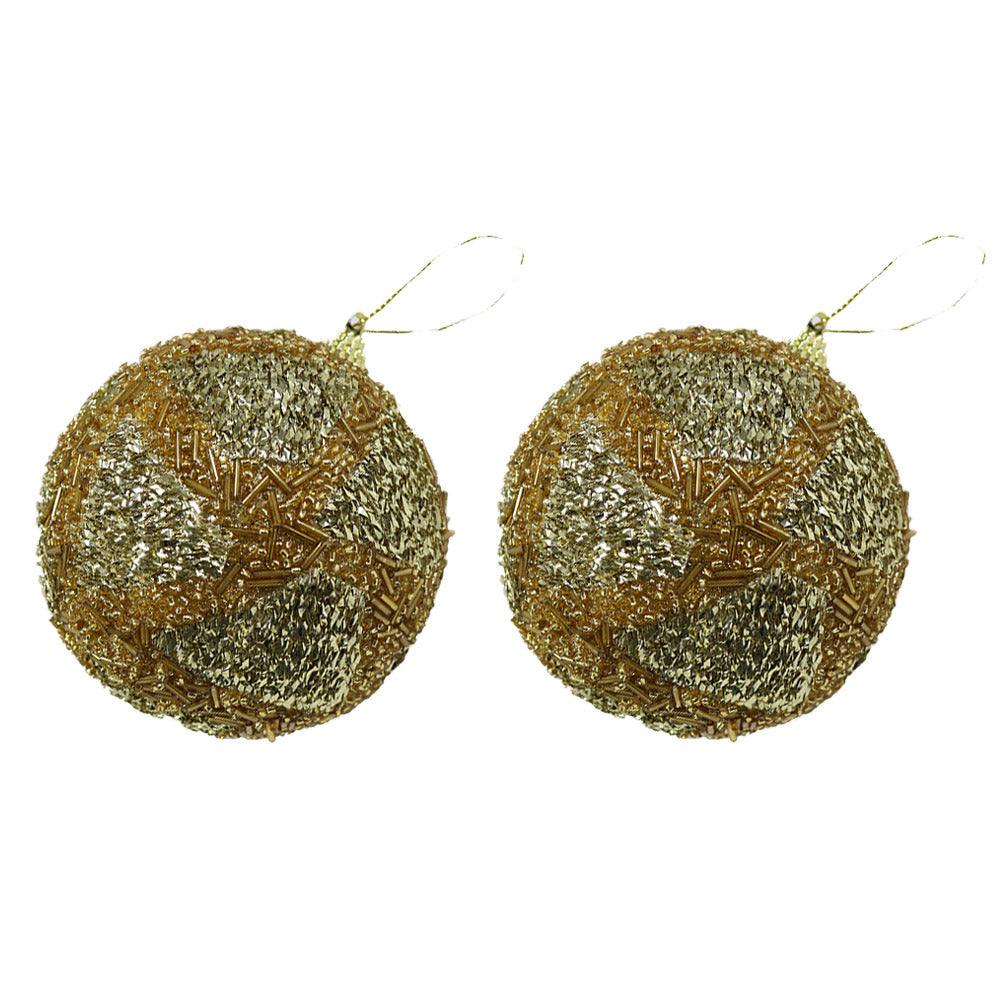 Christmas Gold Sprinkle Ball 10 cm Tree Decoration Set (2 pcs) - Karout Online -Karout Online Shopping In lebanon - Karout Express Delivery 