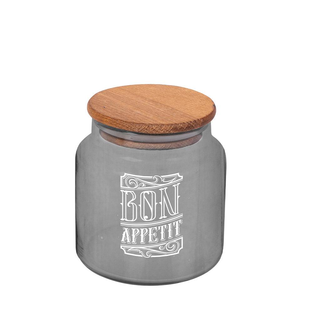 Herevin Transparent Grey Painted-White Bon Appetit Printed / 635ml - Karout Online -Karout Online Shopping In lebanon - Karout Express Delivery 