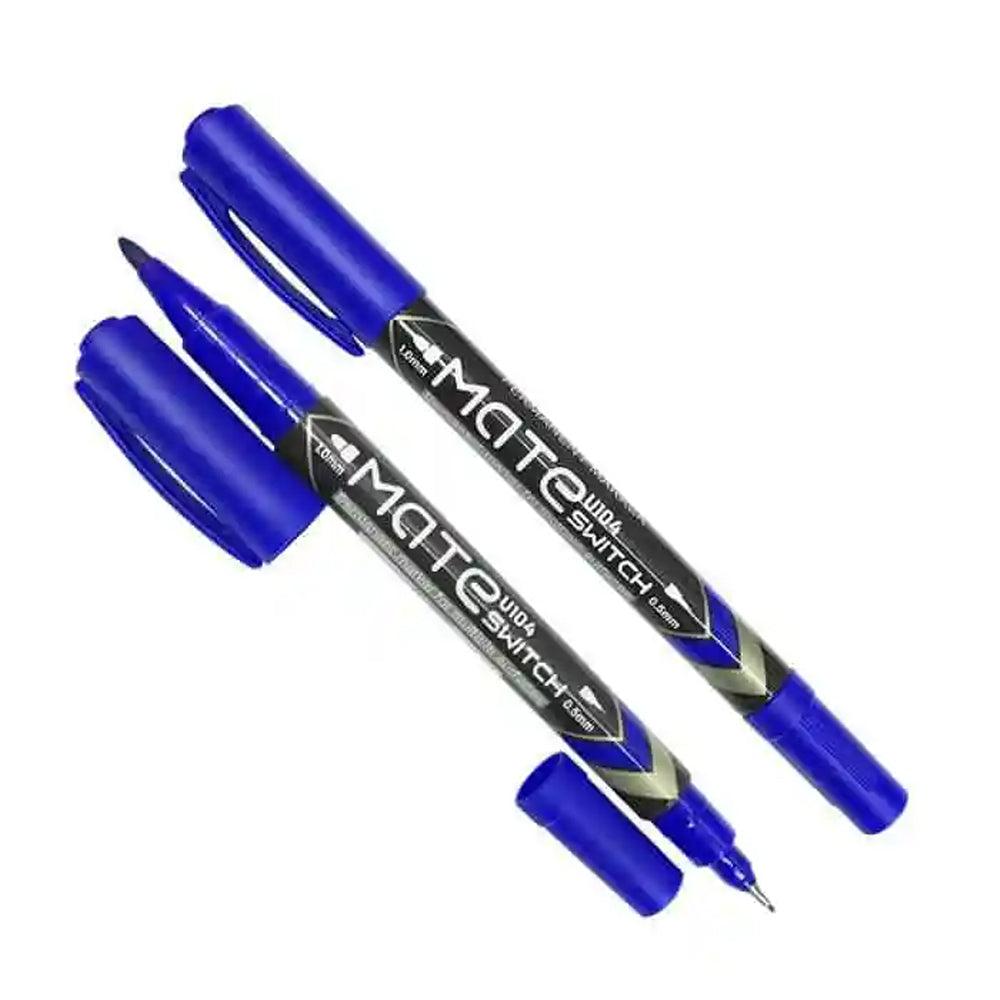 Deli U10430 Chisel Tip Twin Permanent Marker  Blue 1-0.5mm - Karout Online -Karout Online Shopping In lebanon - Karout Express Delivery 