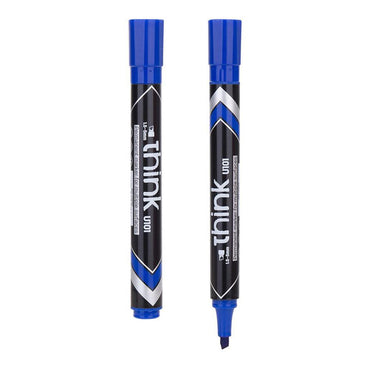 Deli U10130 Chisel Tip Permanent Marker 1.5-5mm Blue - Karout Online -Karout Online Shopping In lebanon - Karout Express Delivery 
