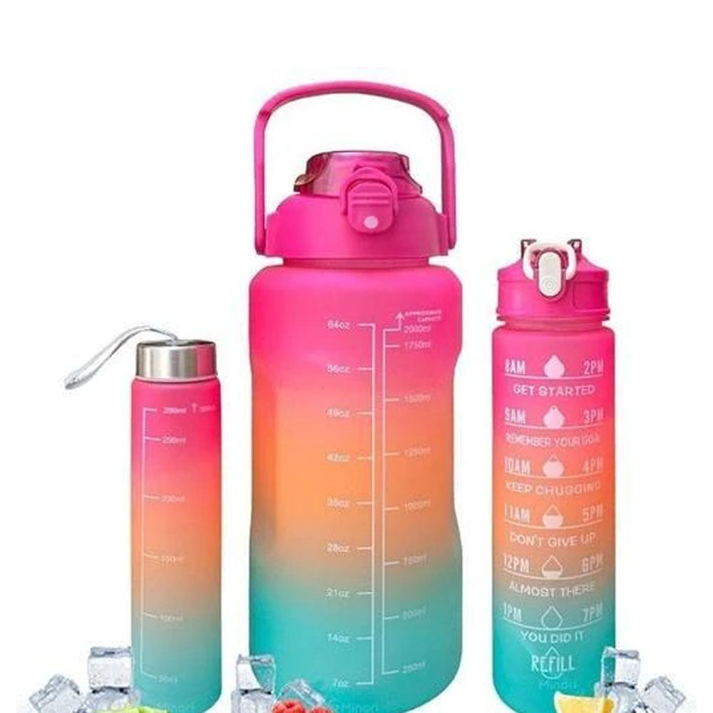 (Net) Motivational Water Bottles with Straw - Set of 3